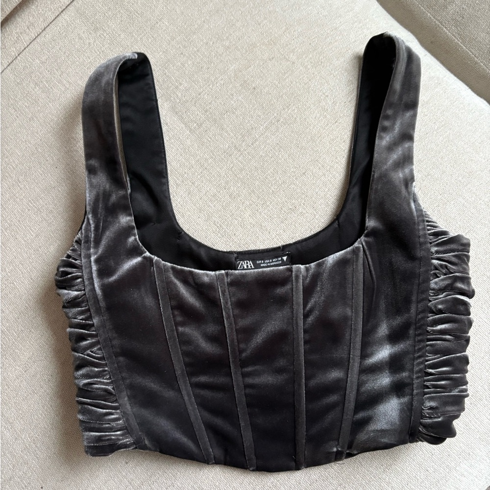 Zara Charcoal Velvet Crop Top